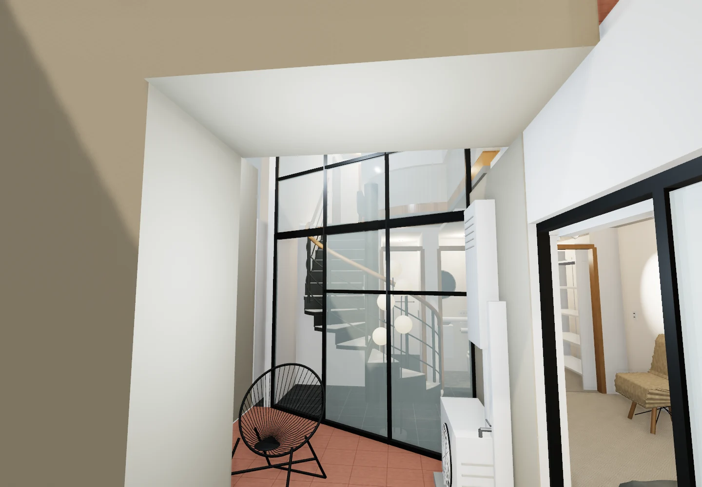Lower courtyard showing the apartment’s vertical arrangement